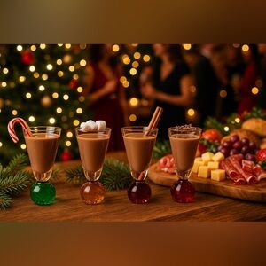 Vintage Hand Blown Cordial Bubble Ball Shot Bar Glasses Set of 4